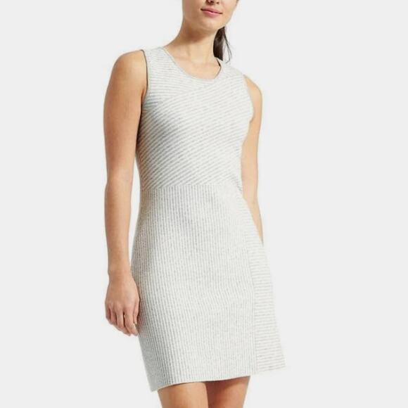 Athleta Chills and Valleys Sweater Tank Dress M Gray Striped Sleeveless Knit - Picture 1 of 8